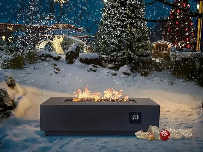 Rectangular Propane Fire Pit Table 50k BTU With Griddle