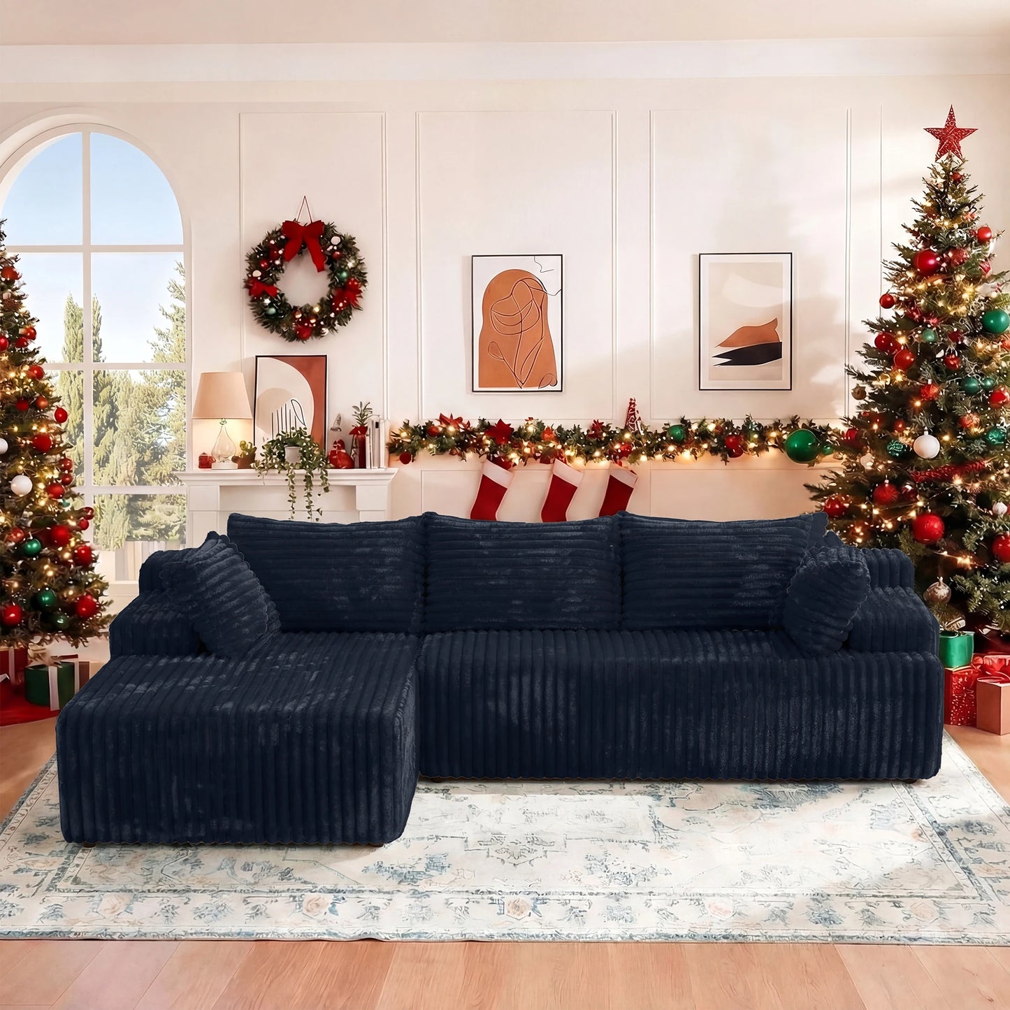 Redlife L-Shape Corduroy Sectional Sofa Cloud-Like Couch