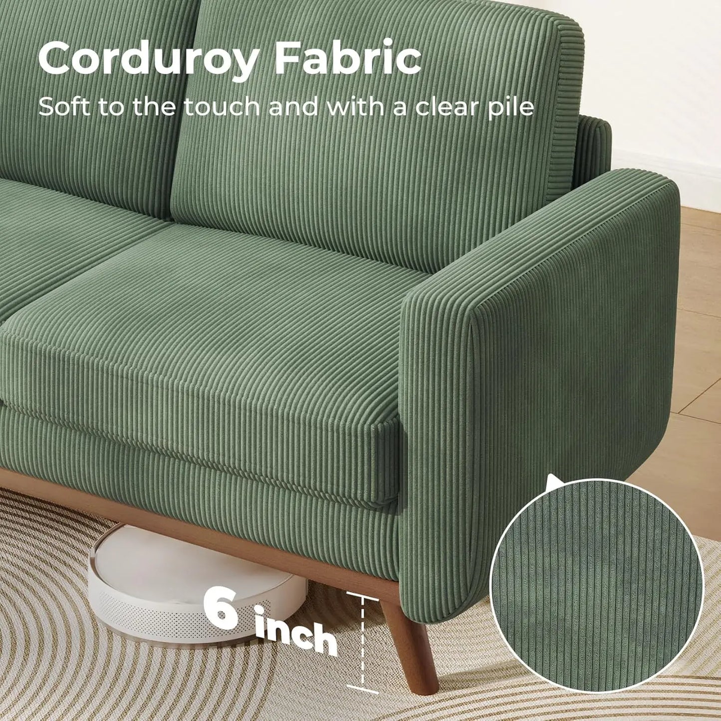 HUANZHUANG Corduroy Loveseat Sofa With Spring Cushion Solid Wood Frame