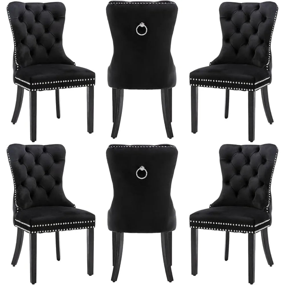 MOYU Velvet Dining Chairs Set 6 With Golden Stainless Legs