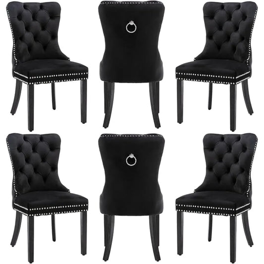MOYU Velvet Dining Chairs Set 6 With Golden Stainless Legs