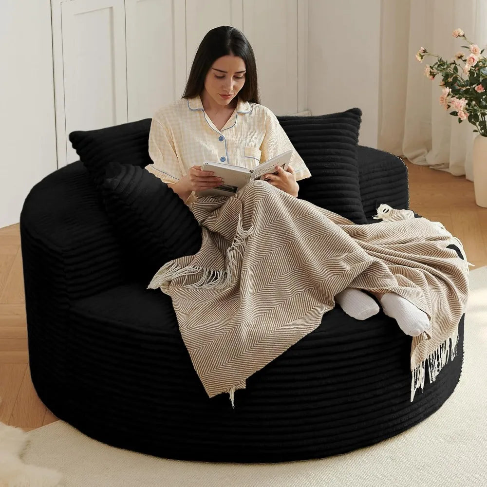 Round Corduroy Upholstered Lounge Chair With Deep Seat Sofa