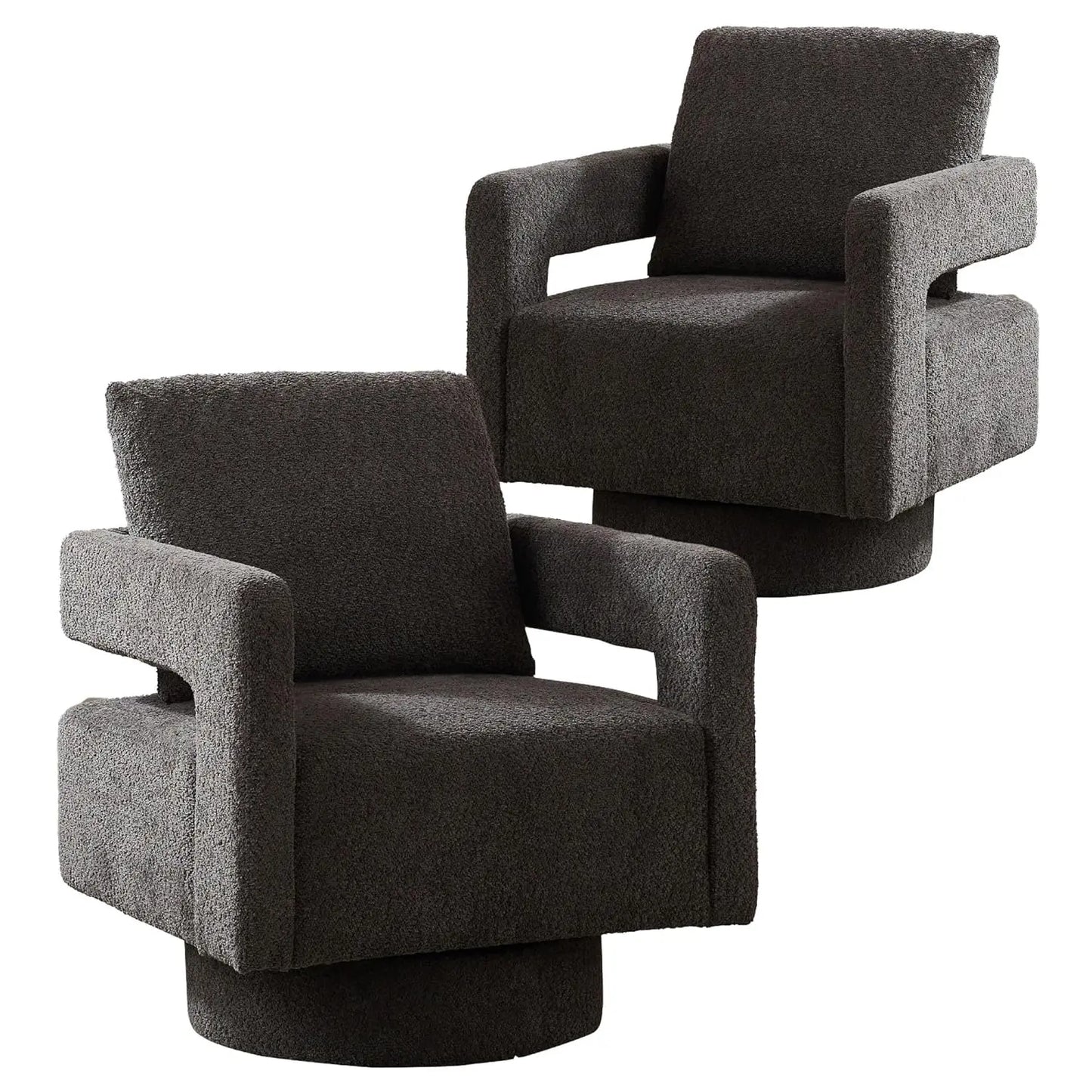 Upholstered Swivel Accent Barrel Chair Set Two Linen Open Back