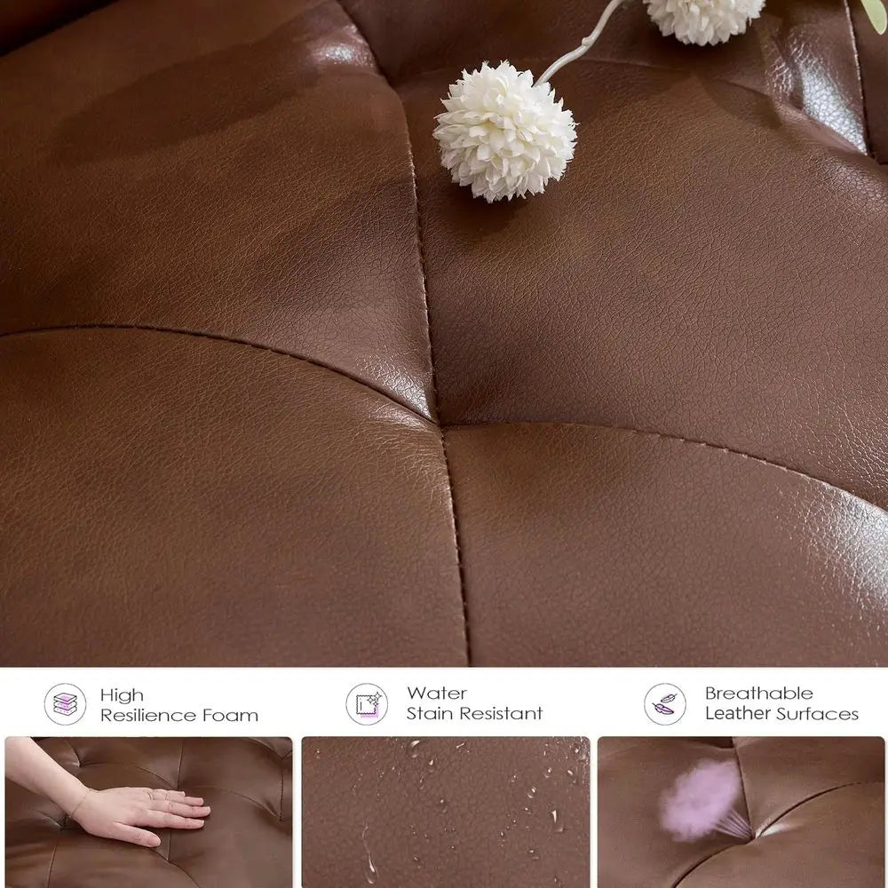 Leather Loveseat With USB Ports And Cupholders Mid Century Modern