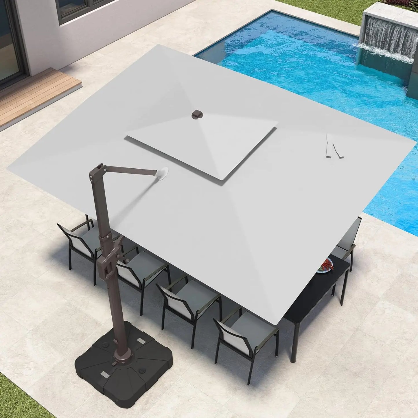 Aluminum Cantilever Patio Umbrella With LED Lights And Weighted Base