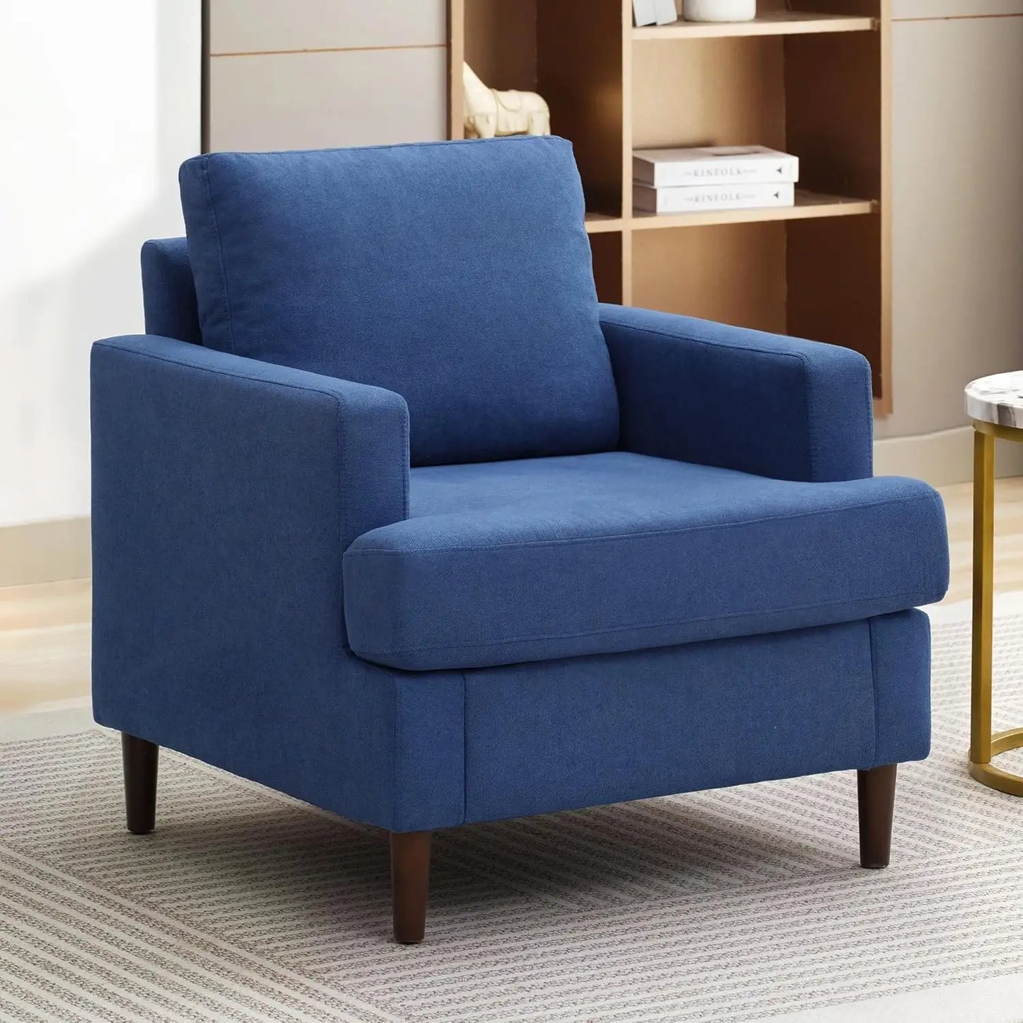 Mid Century Modern Accent Chair Linen Fabric Armchair For Living Room