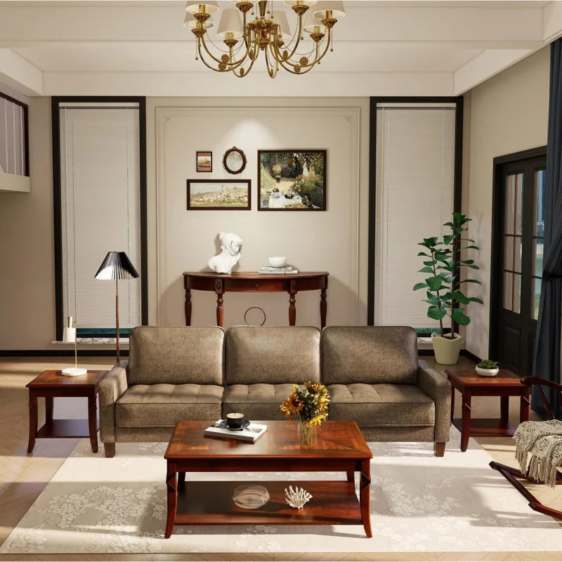 Solid Wood 3-Piece Living Room Set With Coffee Table