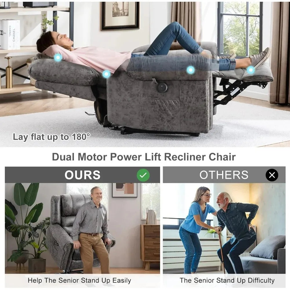 CHENGWEI Dual Motor Lay Flat Lift Chair Recliner Massage Heat