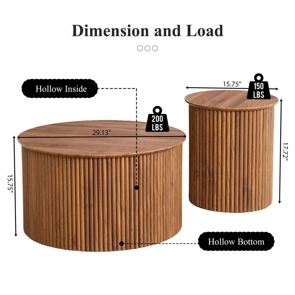Round Nesting Coffee Tables Set Of 2 Mid Century Modern Wood