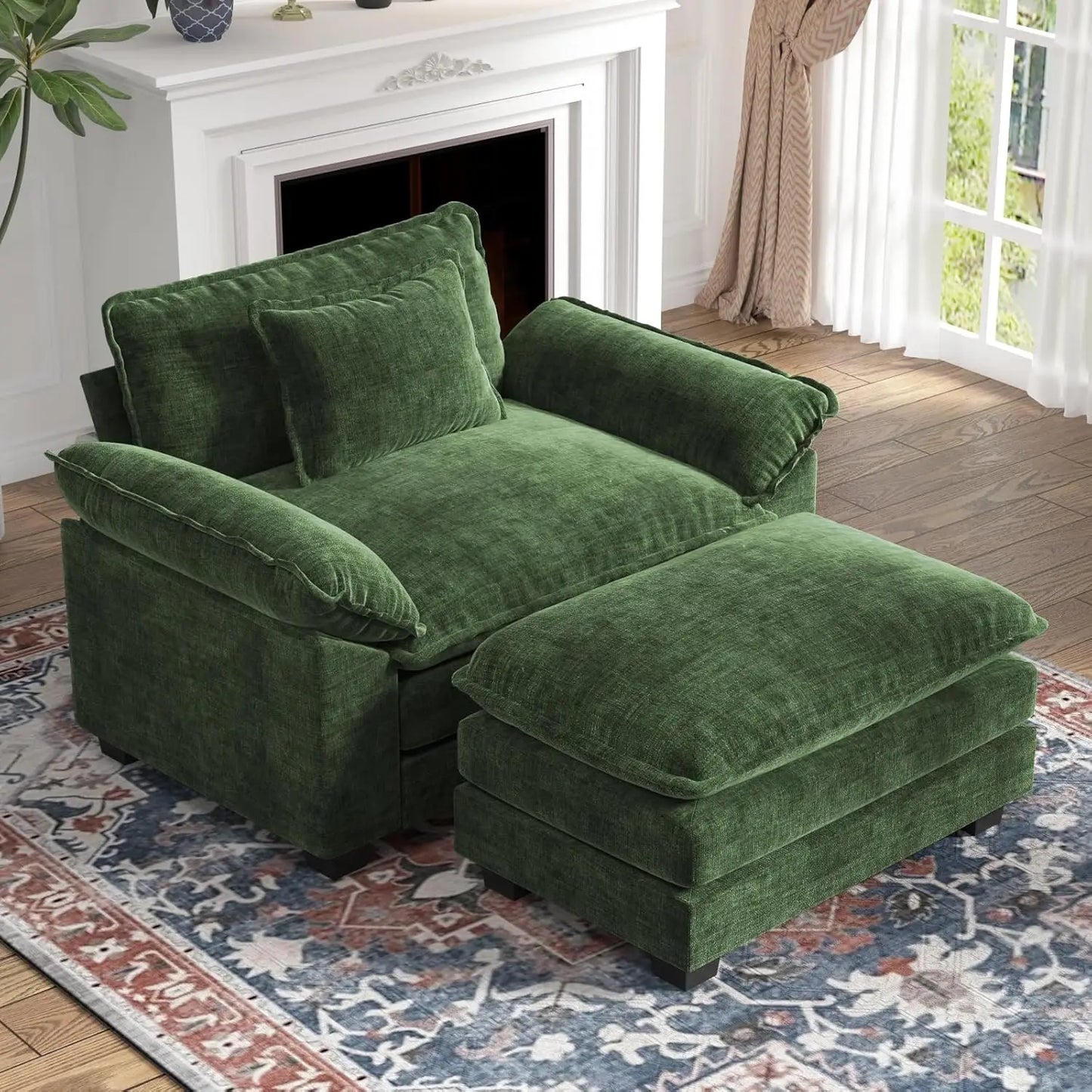 Guangbai Chenille Upholstered Accent Chair With Ottoman