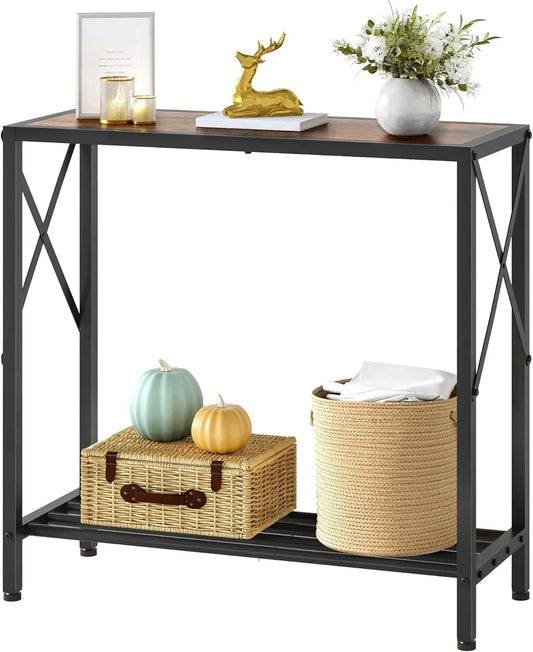Console Table Two Tier Narrow Entryway Open Shelves