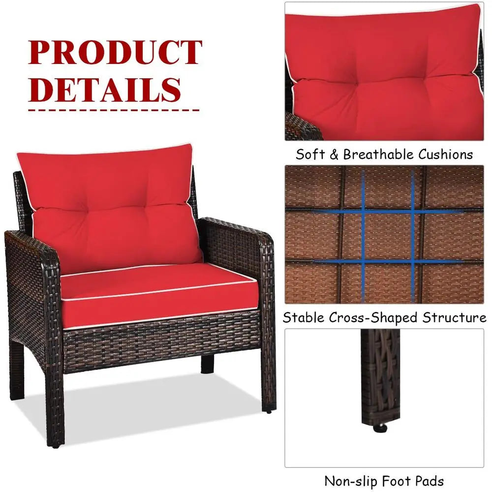 Outdoor Patio Furniture Set 3 Piece Wicker Chairs Glass Table