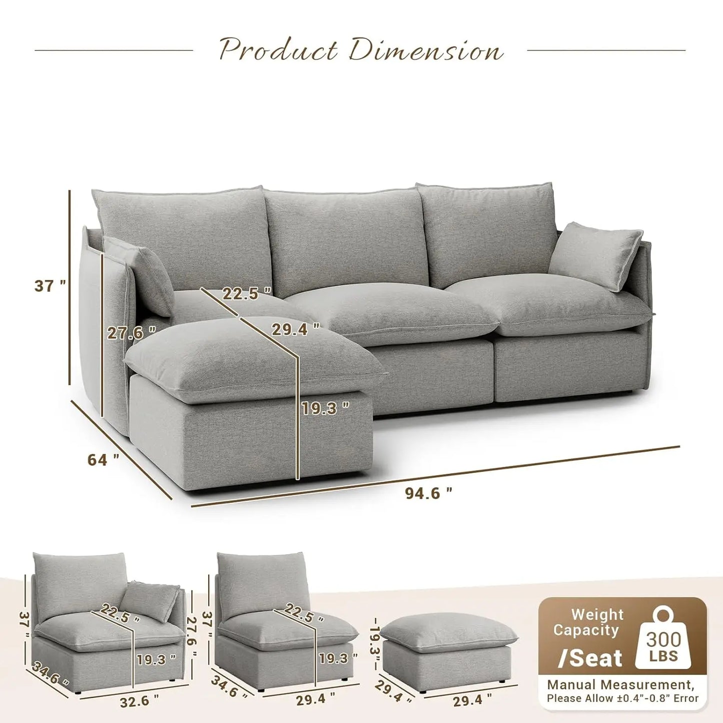 Guohe L Shape Cloud Modular Sectional Sofa Waterproof