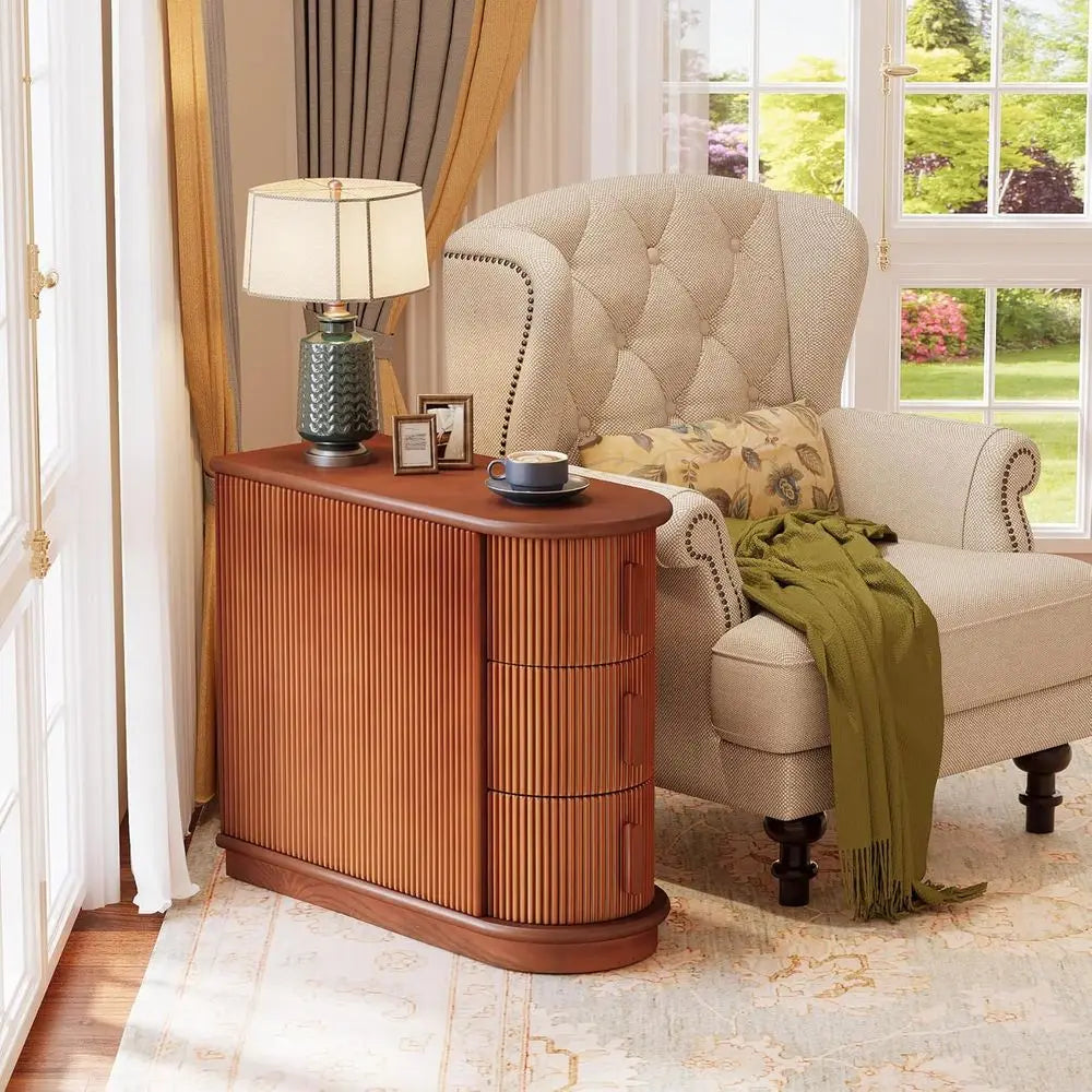 Rattan Frame End Table With Wooden Top For Living Room