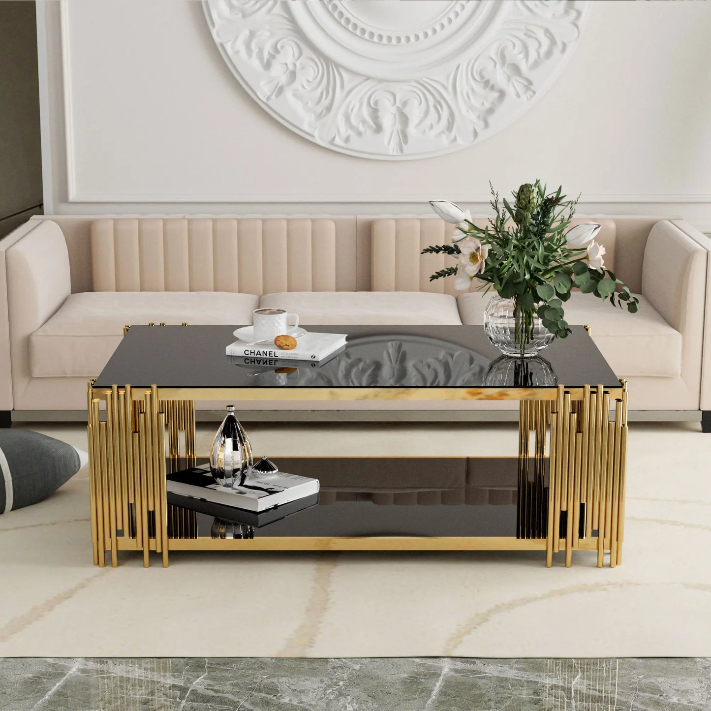 Stainless Steel Glass Coffee Table For Living Room Modern Center
