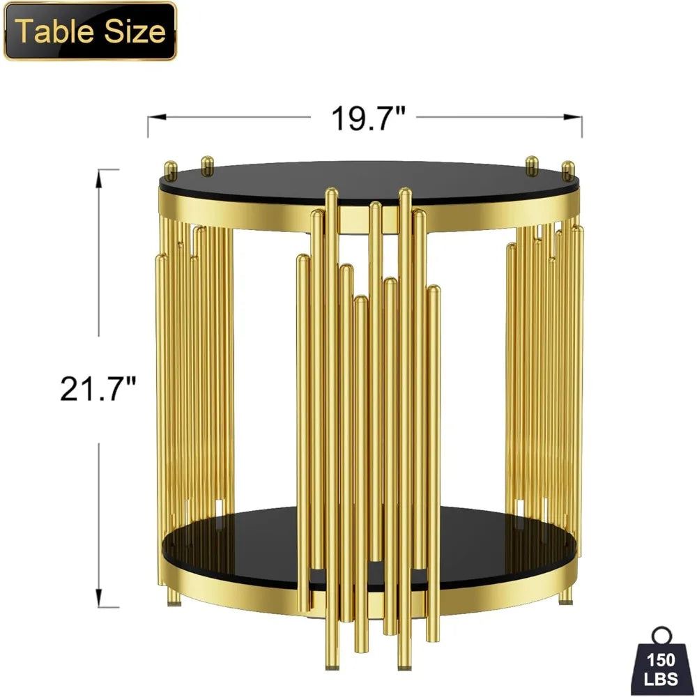 Round Glass End Table Stainless Steel Irregular Leg Living Room