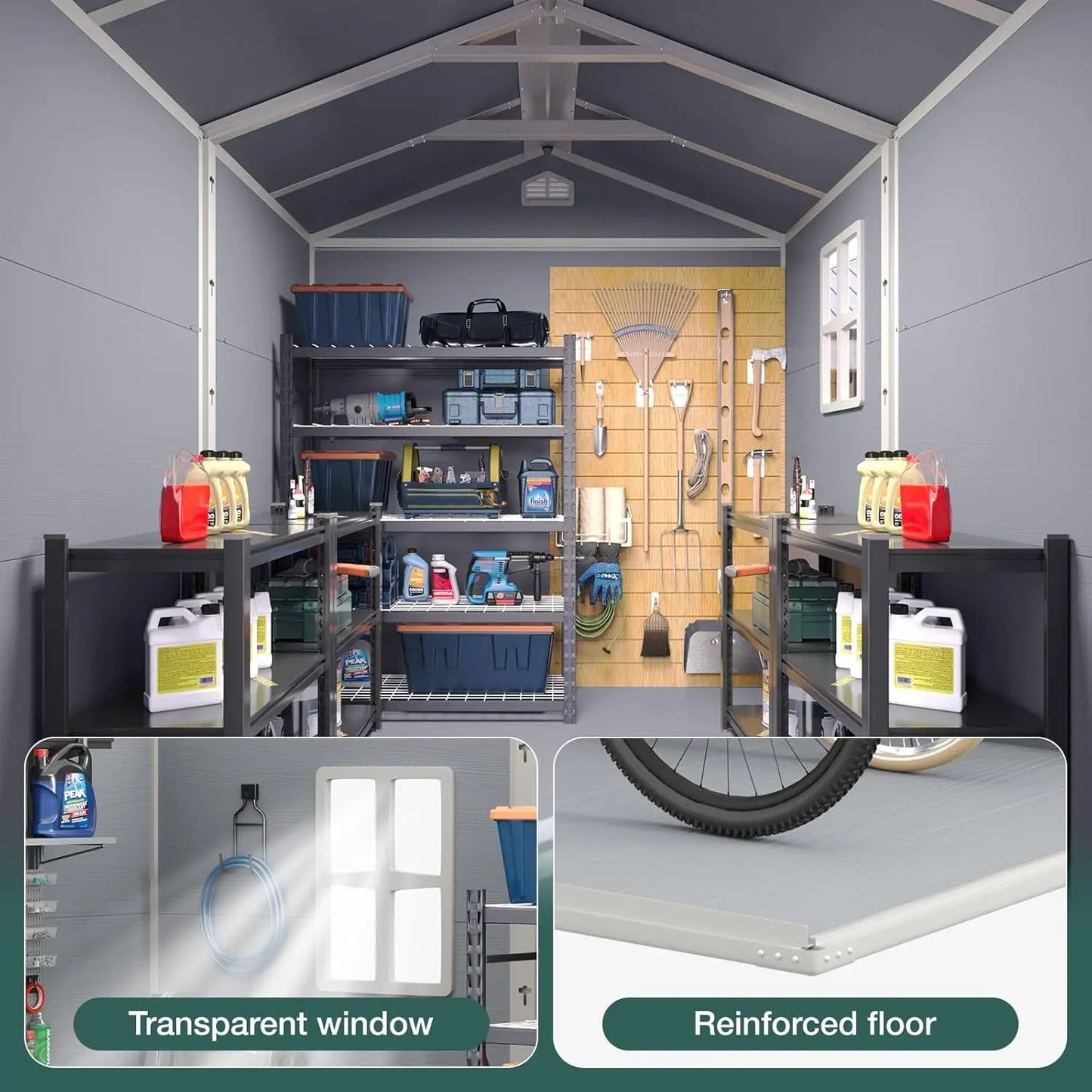 Resin Outdoor Storage Shed With Window Lockable Sloped Roof