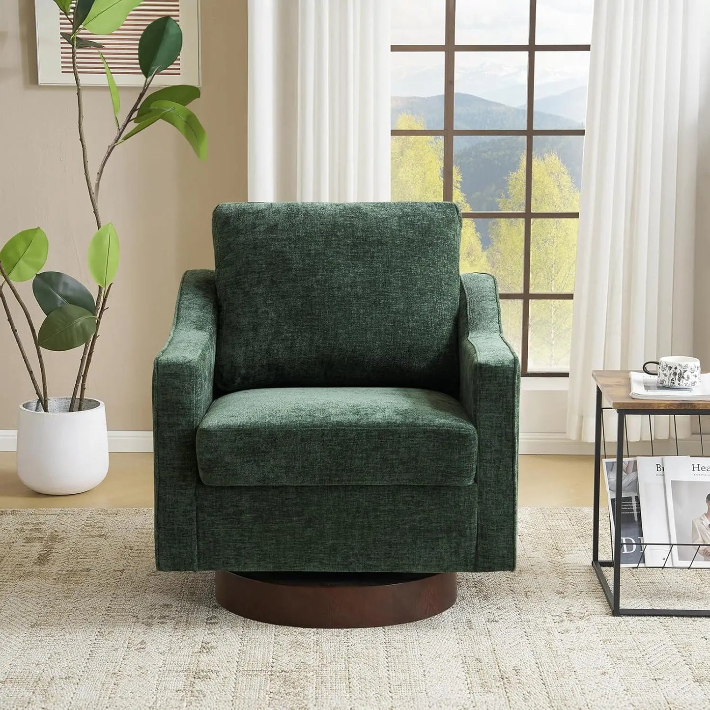 Mid Century Modern Swivel Accent Armchair 360 Degree Upholstered Track Arms