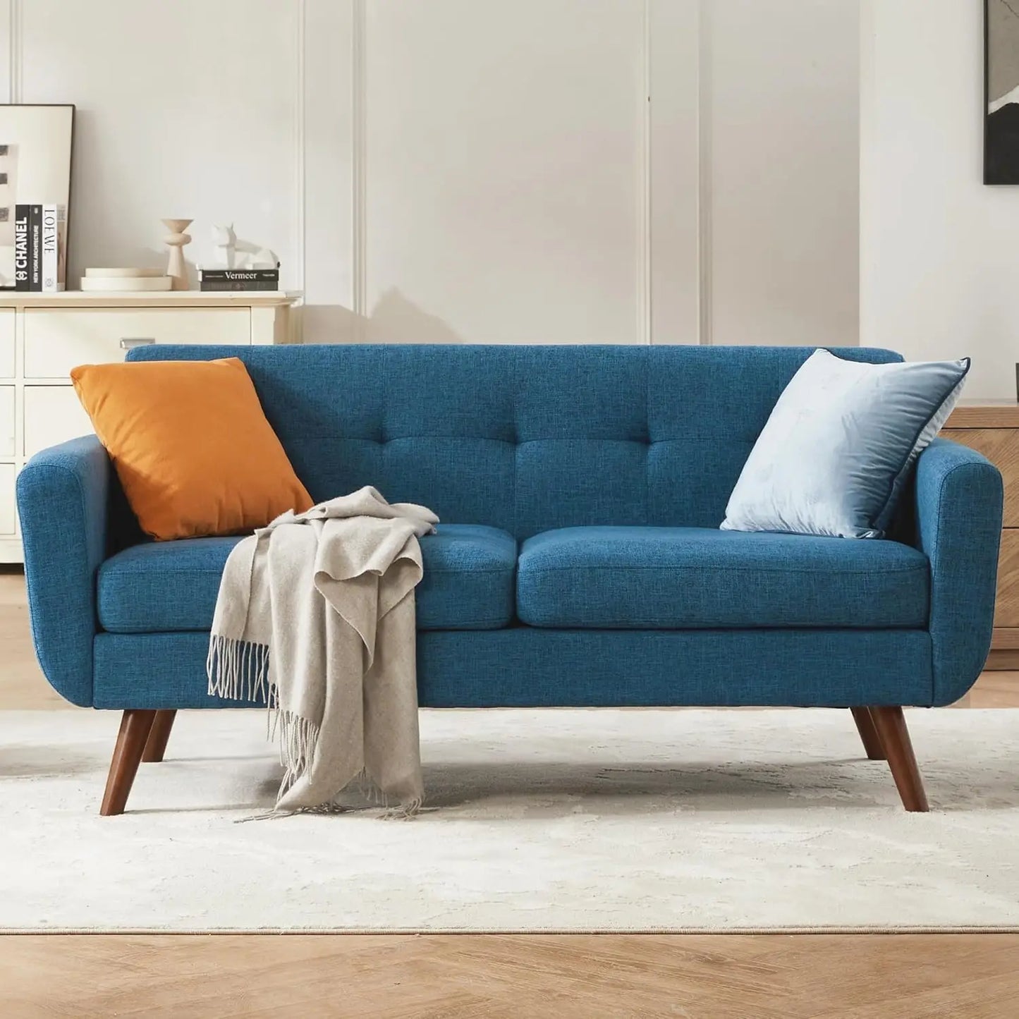 Mid Century Modern Button Tufted Upholstered Loveseat