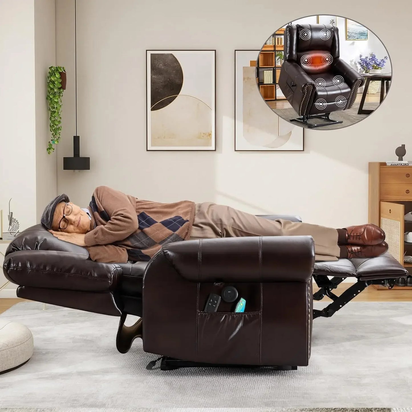 CHENGWEI Dual Motor Lay Flat Lift Chair Recliner Massage Heat