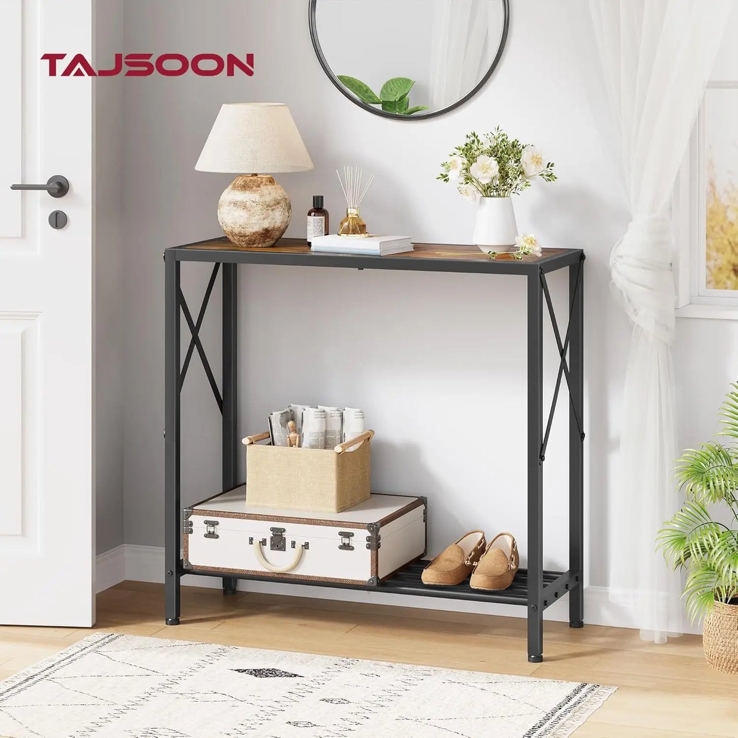 Console Table Two Tier Narrow Entryway Open Shelves