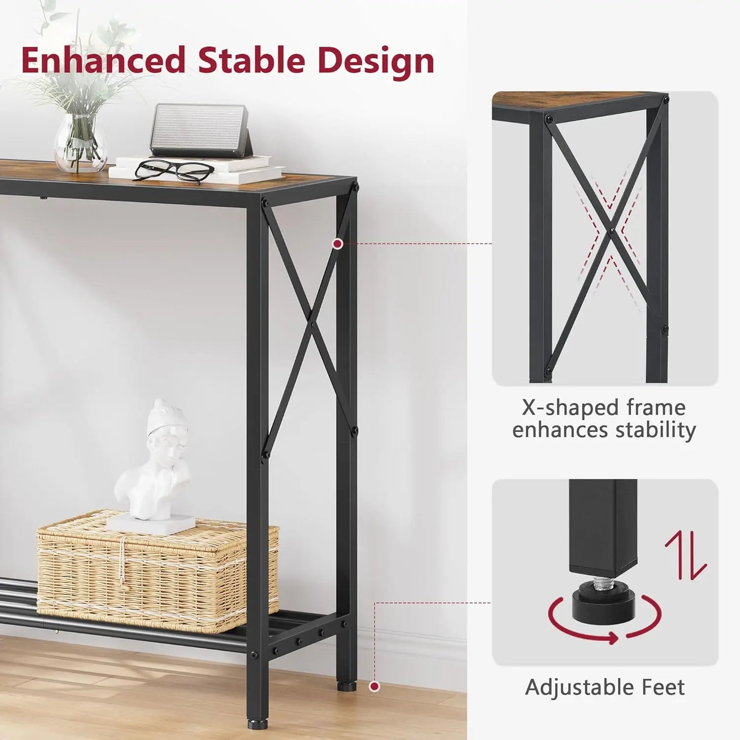 Console Table Two Tier Narrow Entryway Open Shelves