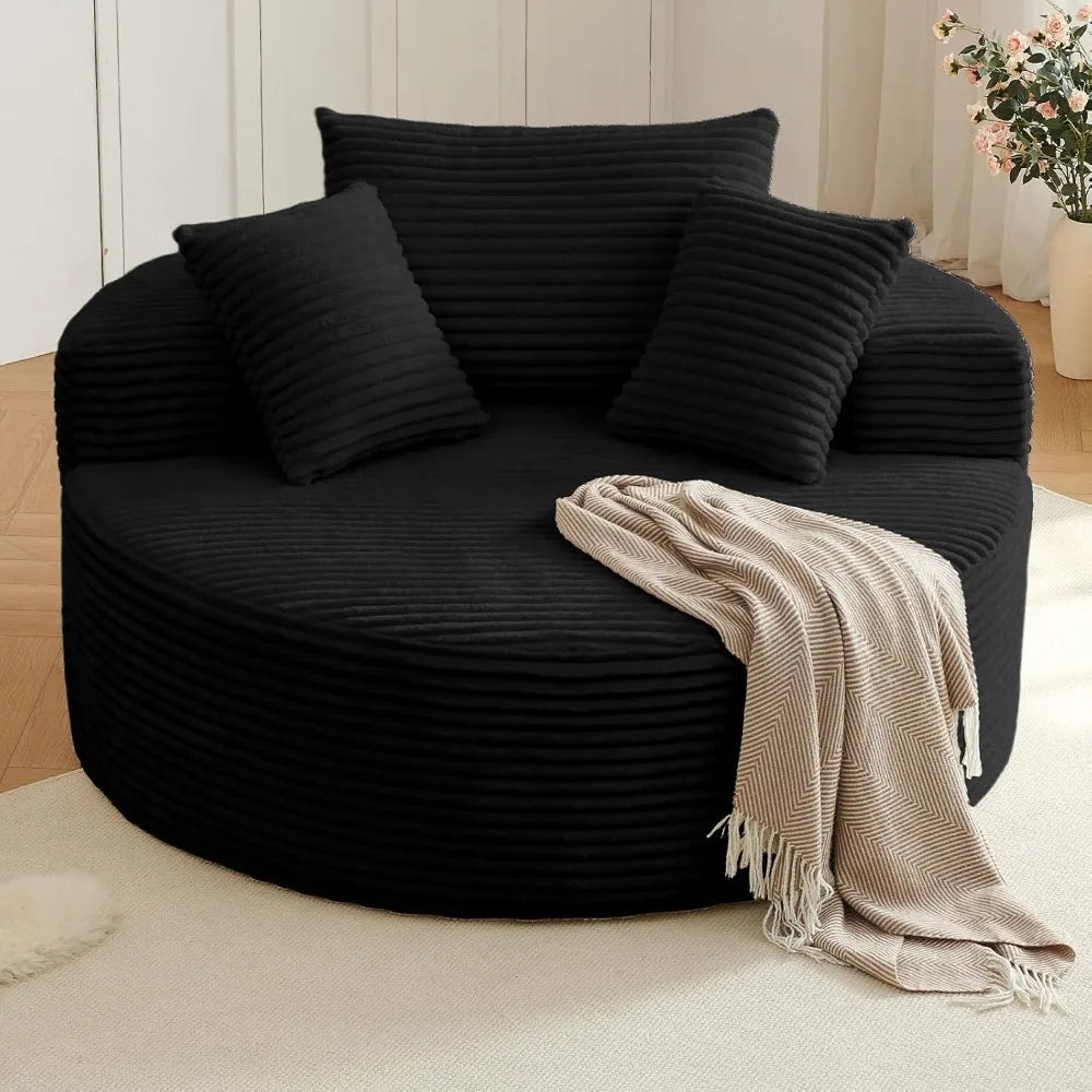Round Corduroy Upholstered Lounge Chair With Deep Seat Sofa