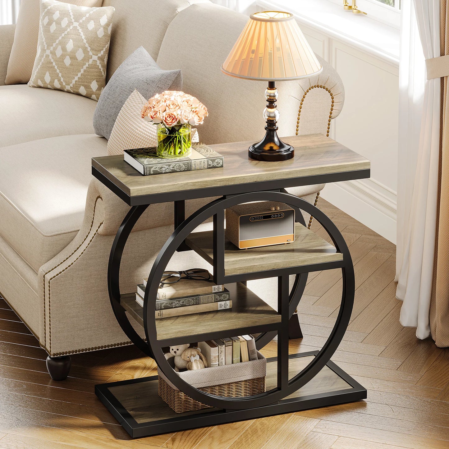 Tribesigns End Table 4-Tier Storage Shelves Industrial