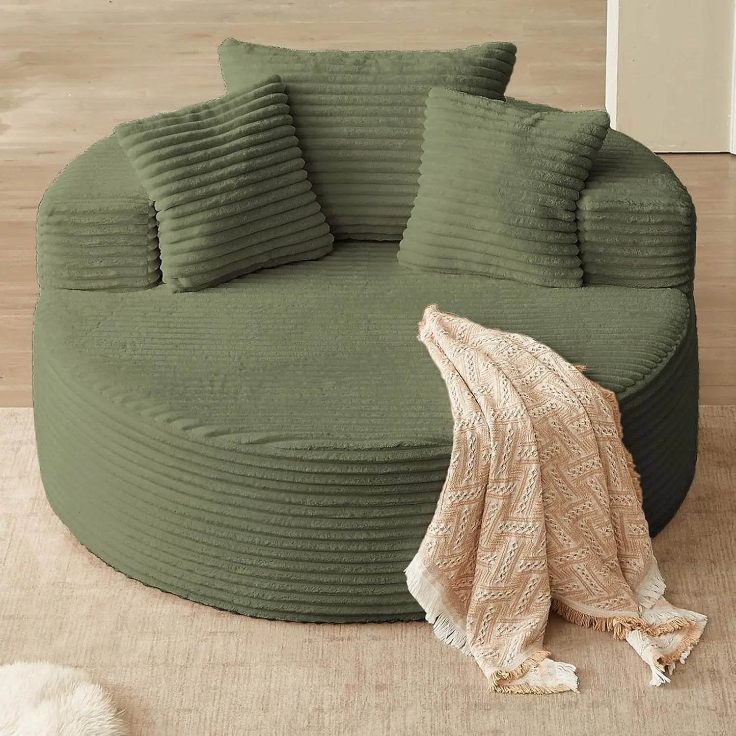 Round Corduroy Upholstered Lounge Chair With Deep Seat Sofa
