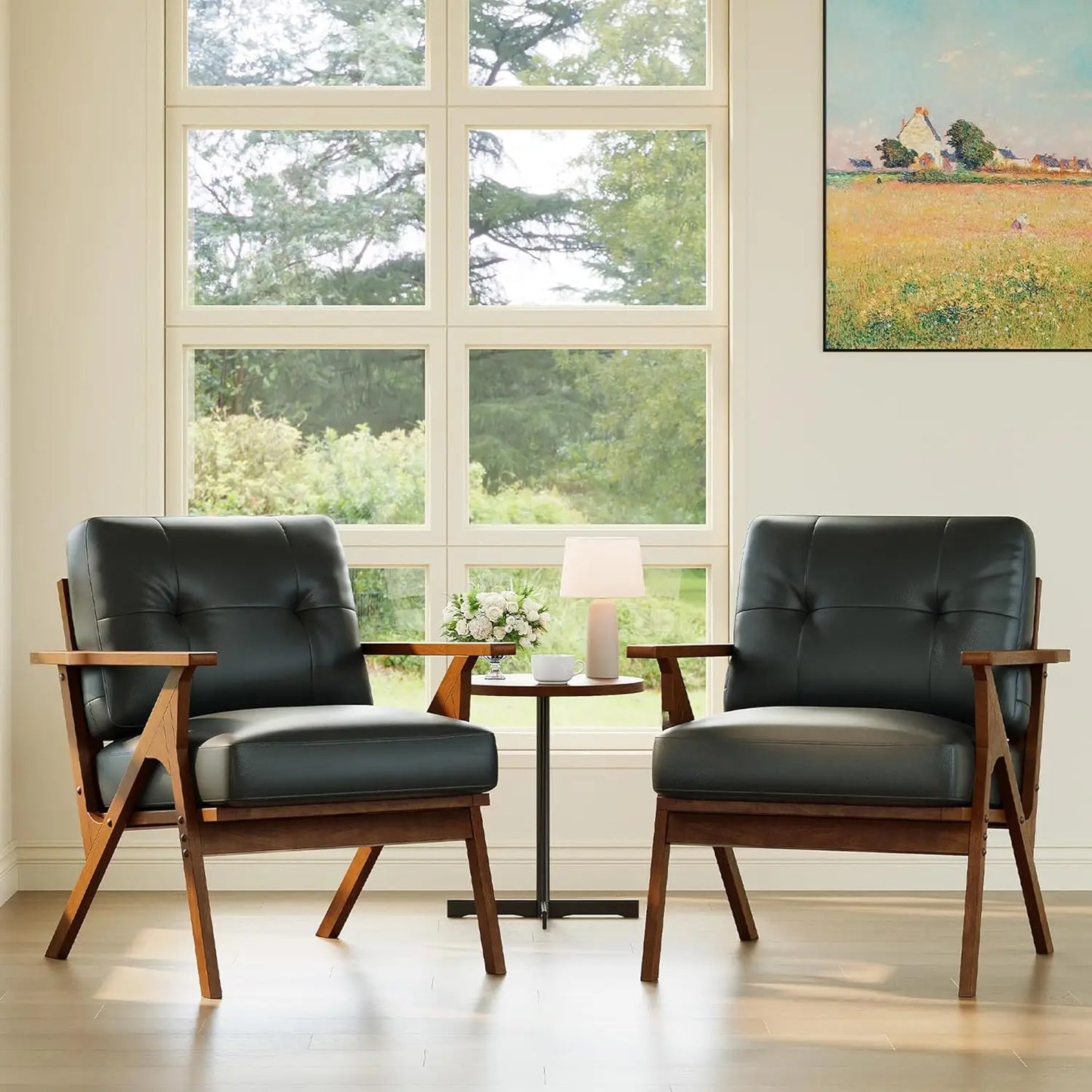 MOYU Minimalist Oak Office Accent Chair Set of Two