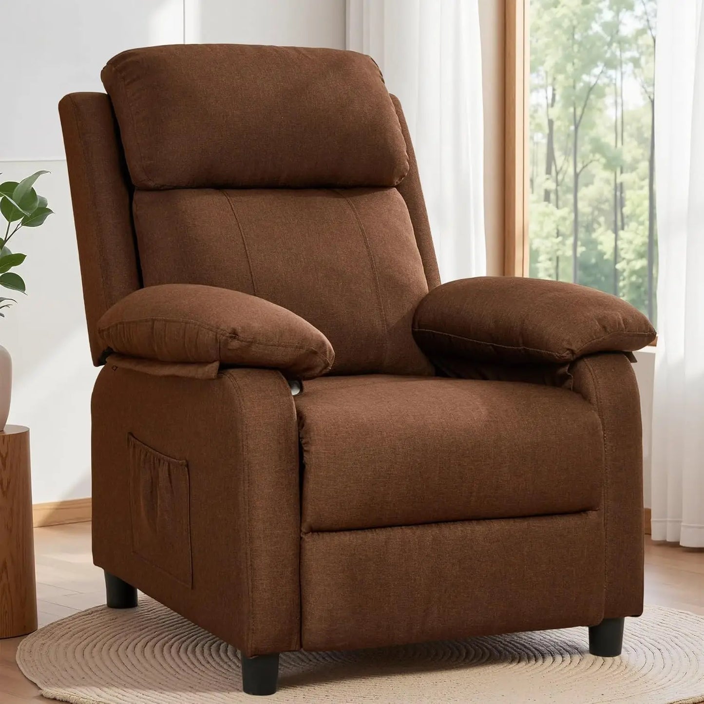 Padded Deep Seat Recliner With Side Pockets Living Room