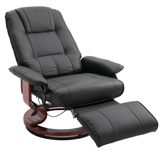 HOMCOM Faux Leather Reclining Lounge Chair With Swivel Wooden Base