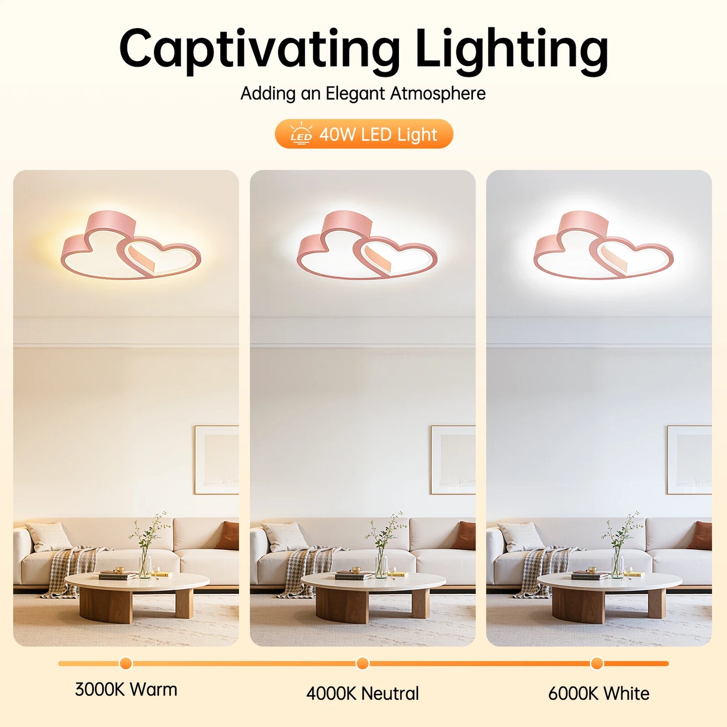 Heart Shaped LED Ceiling Light Flush Mount Dimmable With Remote