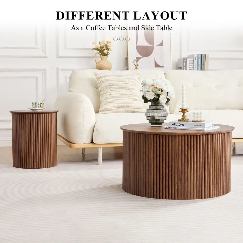 Round Nesting Coffee Tables Set Of 2 Mid Century Modern Wood