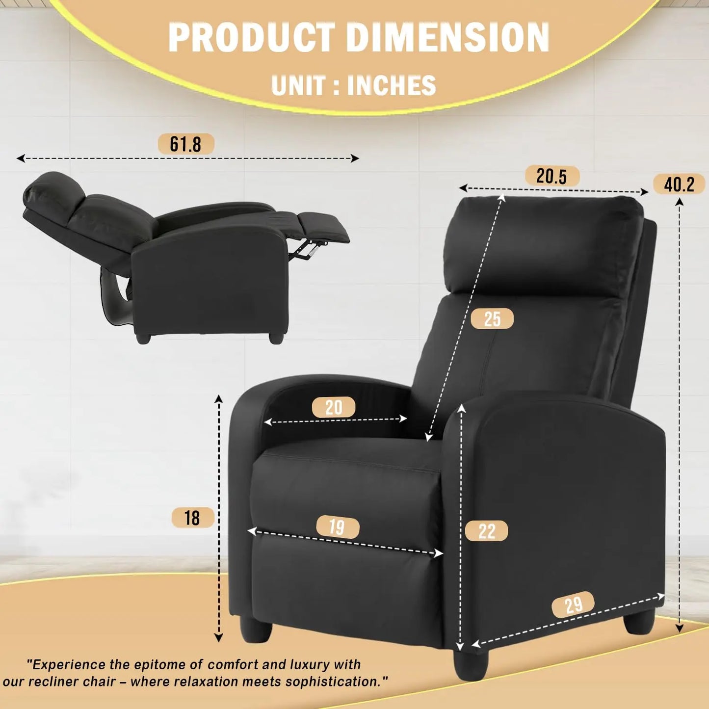 Recliner Chair Single Reclining Sofa For Home Theater Lumbar Support