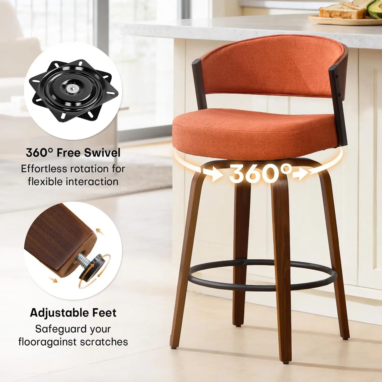 Swivel Bar Stools Set Of 3 With Curved Open Back And Half Arms