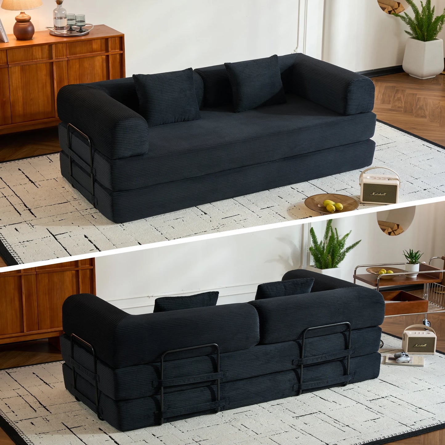 THOLASIS Folding Convertible Corduroy Sofa Bed For Small Spaces