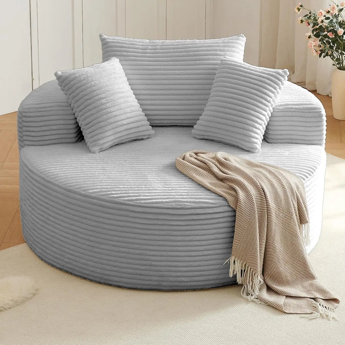 Round Corduroy Upholstered Lounge Chair With Deep Seat Sofa