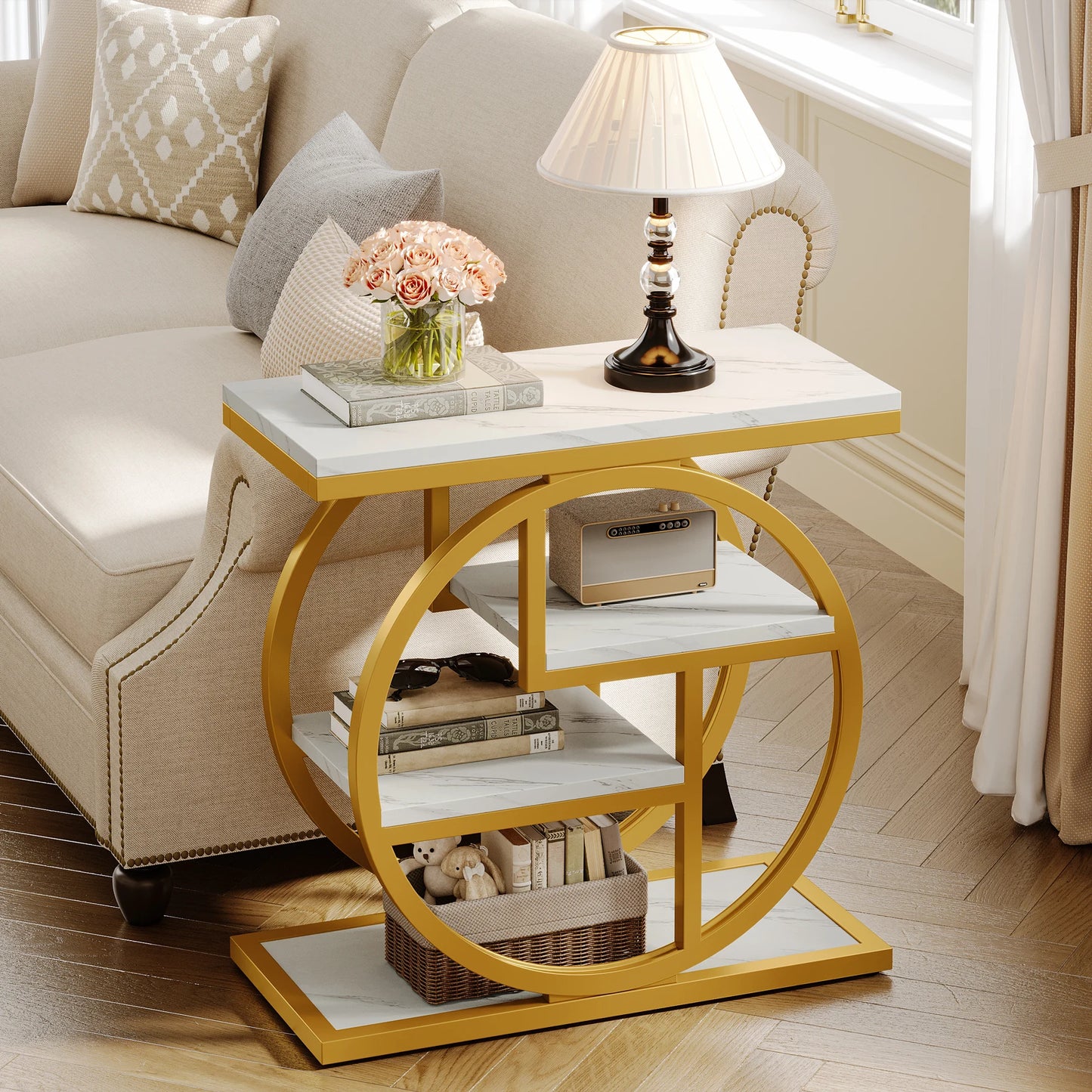 Tribesigns End Table 4-Tier Storage Shelves Industrial