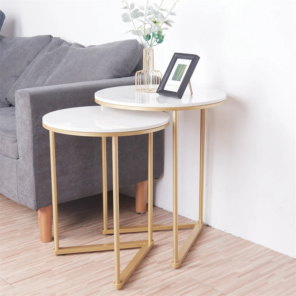Wisfor Modern Marble Metal Round Nesting End Tables Set 2