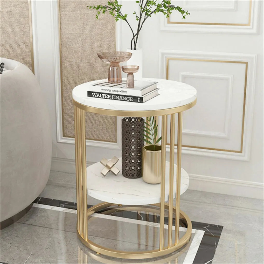 Round Marble Side Table With Metal Frame Nightstand