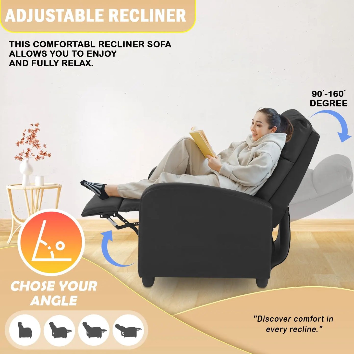 Recliner Chair Single Reclining Sofa For Home Theater Lumbar Support