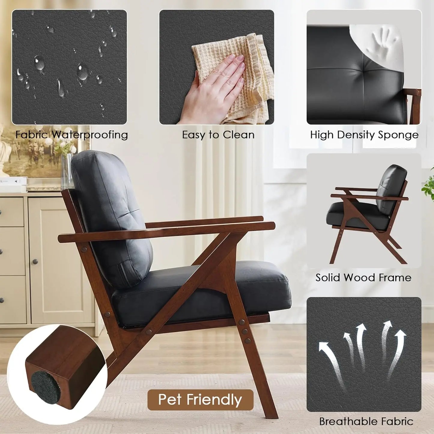 MOYU Minimalist Oak Office Accent Chair Set of Two