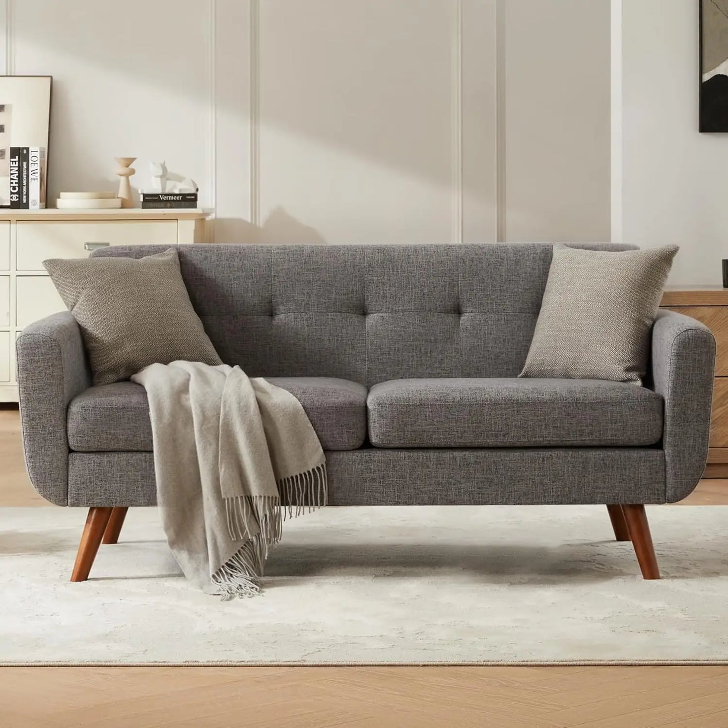Mid Century Modern Button Tufted Upholstered Loveseat