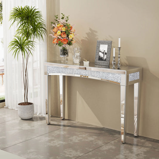 Mirrored Console Table With Crystal Inlay For Living Room