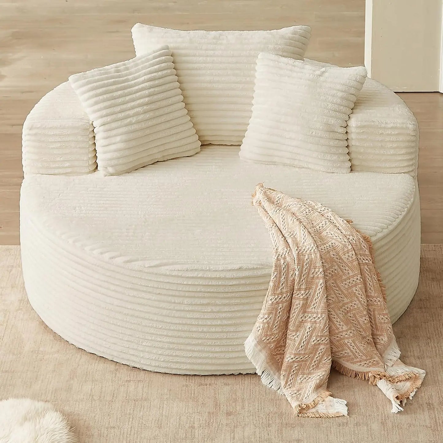 Round Corduroy Upholstered Lounge Chair With Deep Seat Sofa
