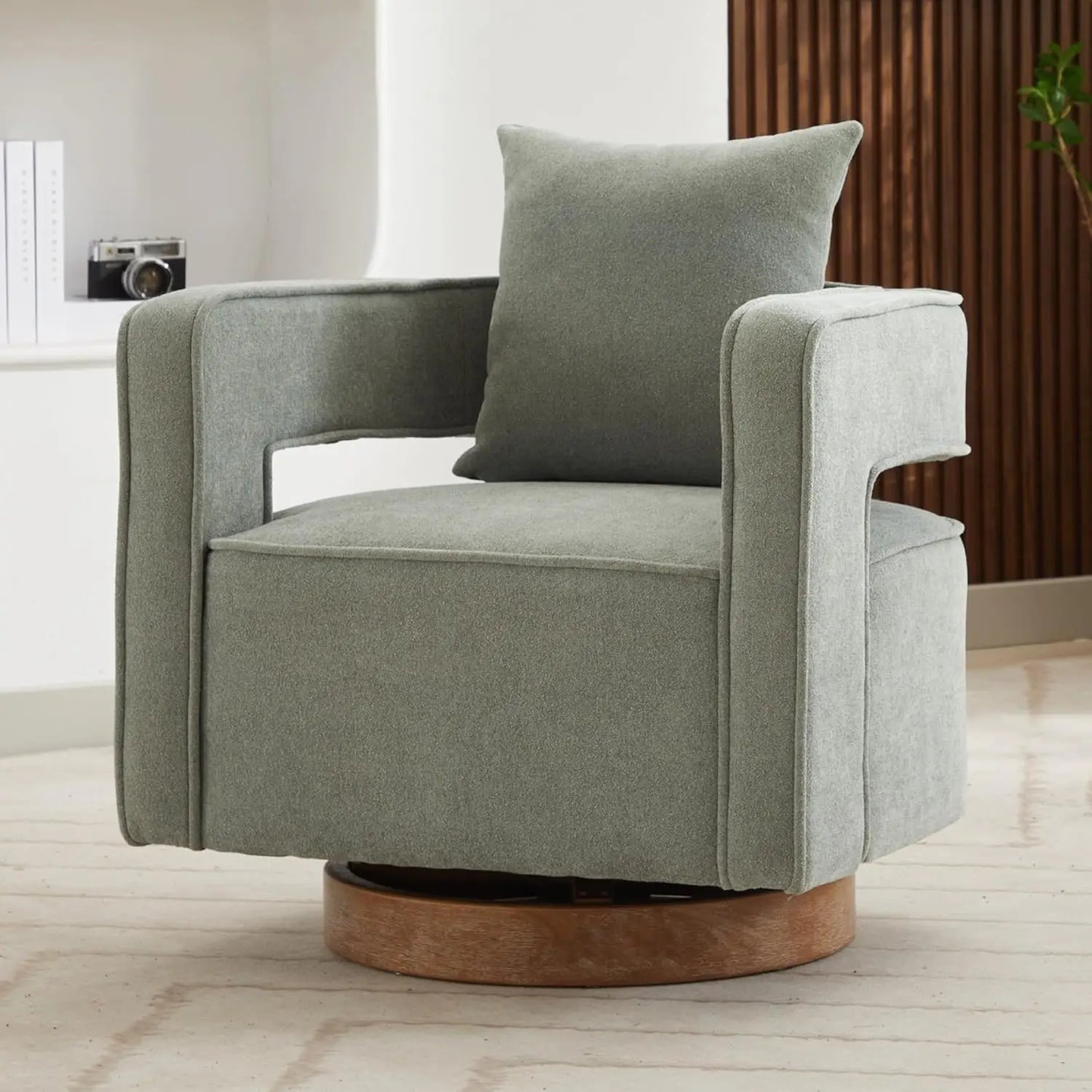 Upholstered Swivel Accent Barrel Chair Set Two Linen Open Back