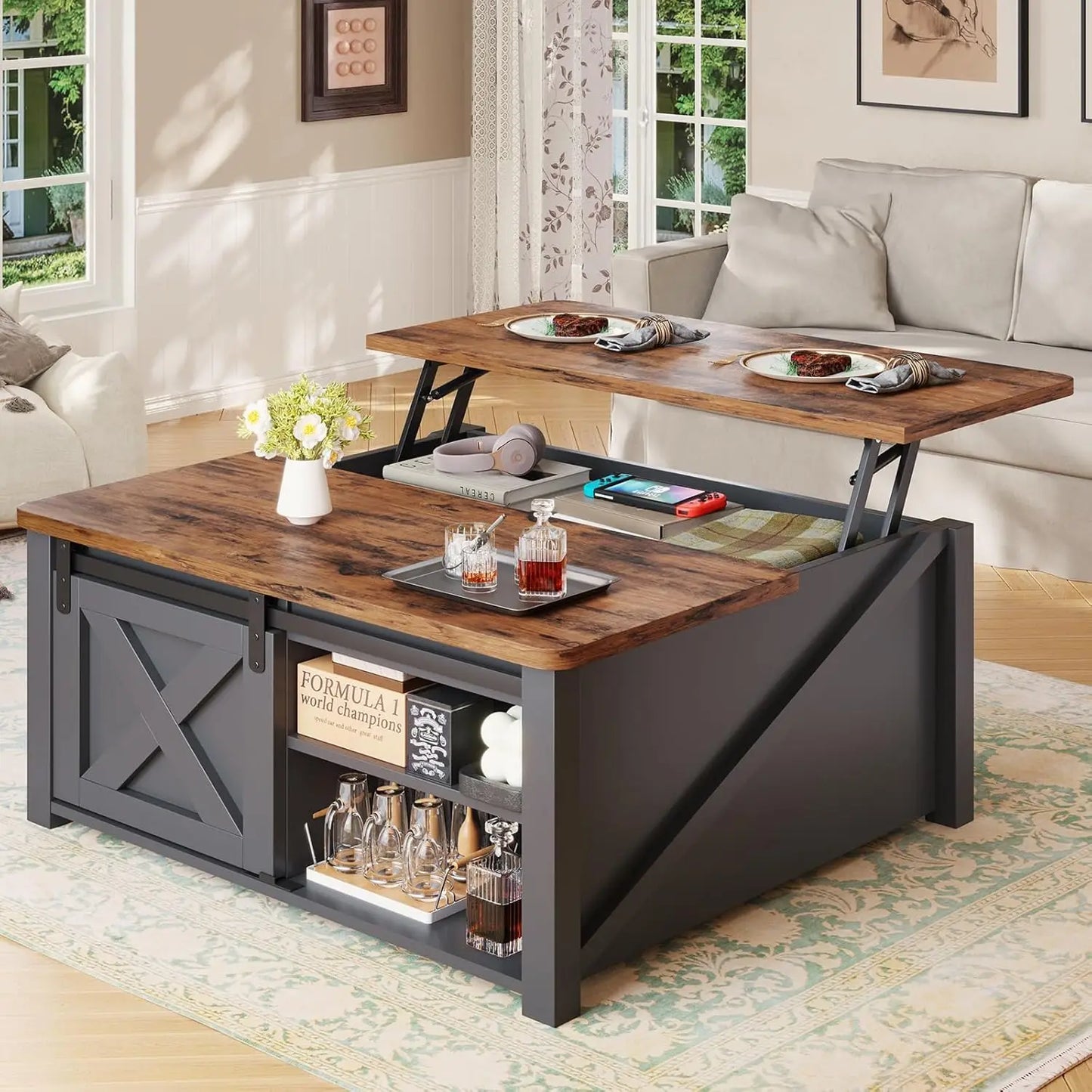 Lift Top Coffee Table With Storage Farmhouse Style