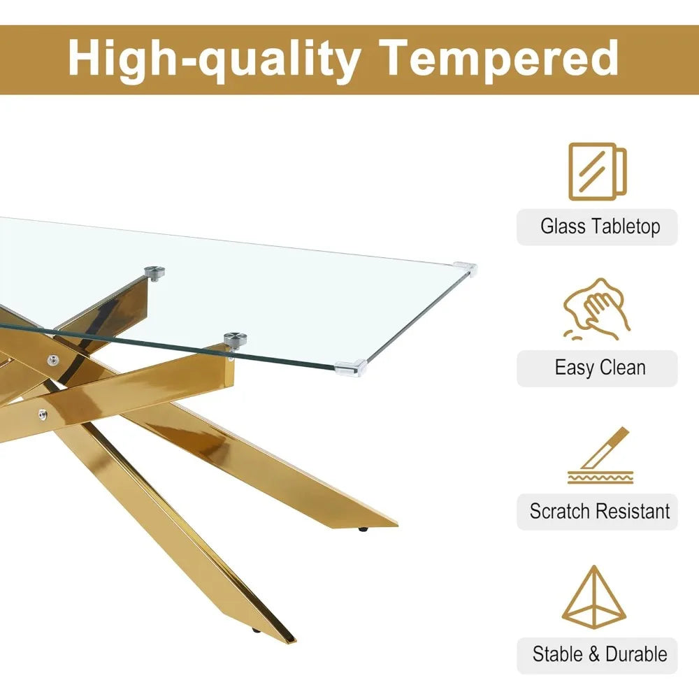 Tempered Glass Coffee And End Table Set With Geometric Legs