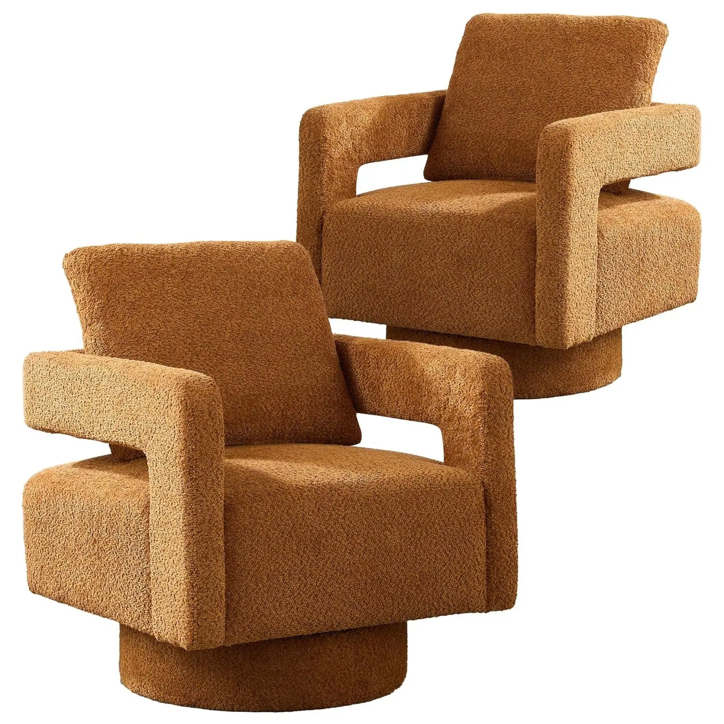 Upholstered Swivel Accent Barrel Chair Set Two Linen Open Back